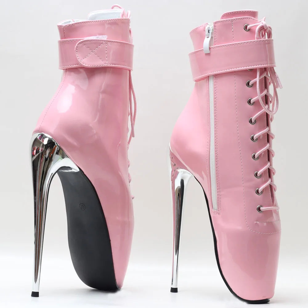 7" High Ballet Heel Pointed Toe Stiletto Women Sexy  Lockable Ankle Boots