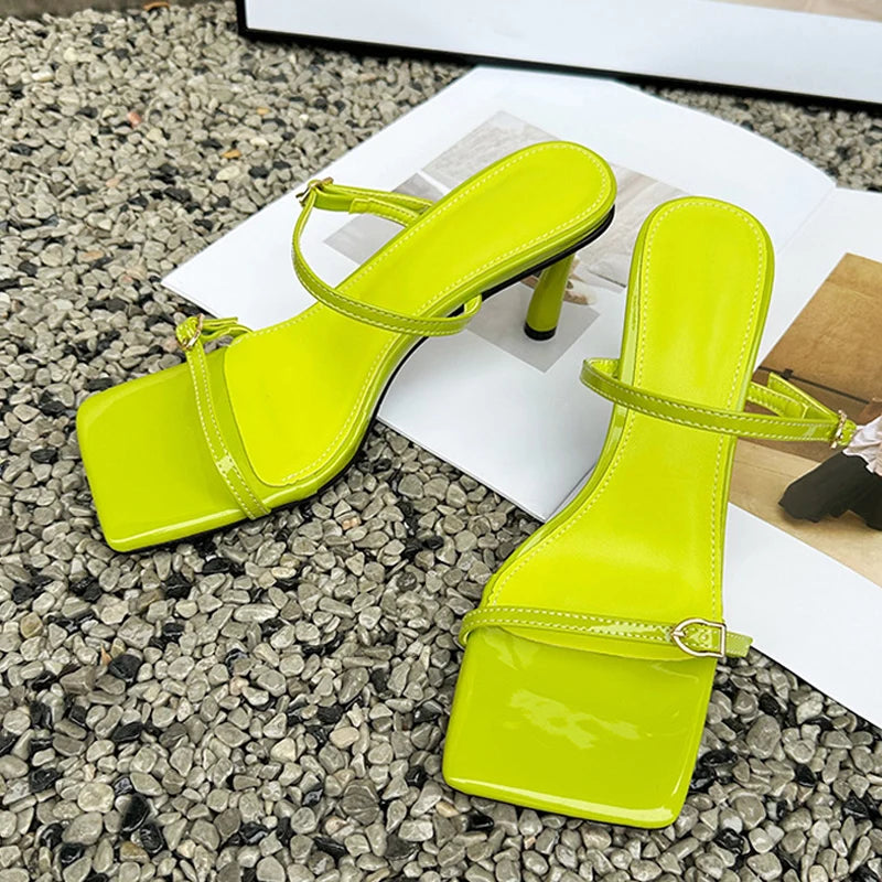 Double Buckle Women's High Heels Slippers Summer Sandals