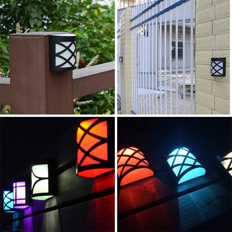 Solar Fence Lights 6 LED Outdoor Solar Deck Lights 7 Colors Changing Waterproof Wall Lamp