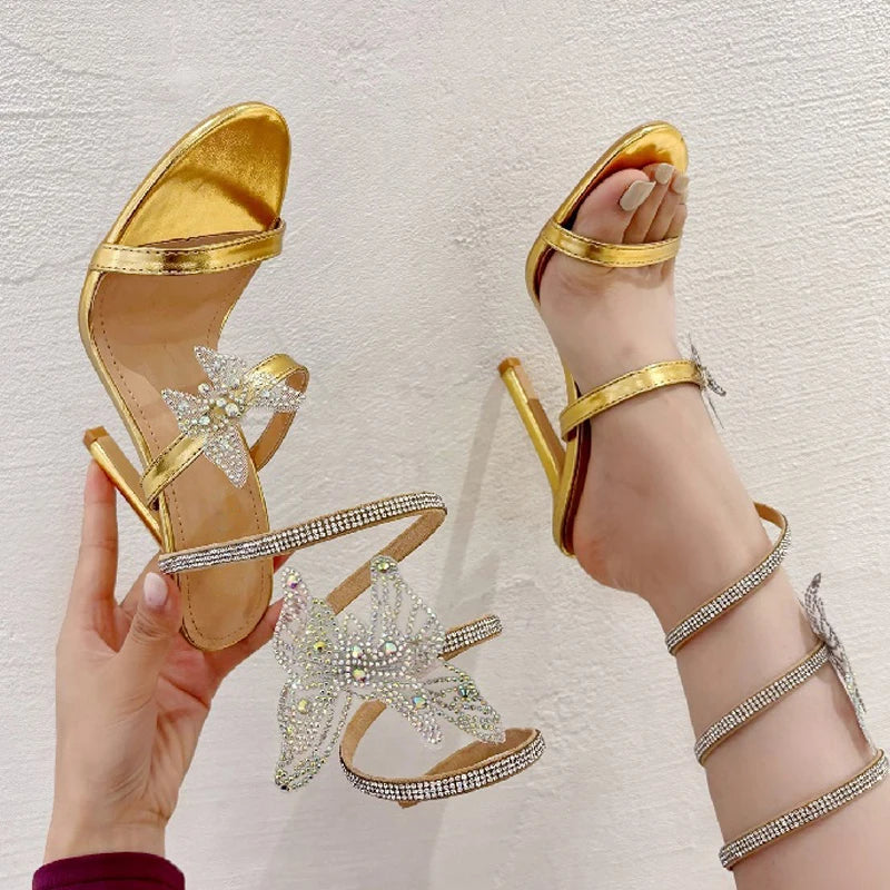 Fashion Rhinestone Golden Butterfly-knot Crystal Sandals