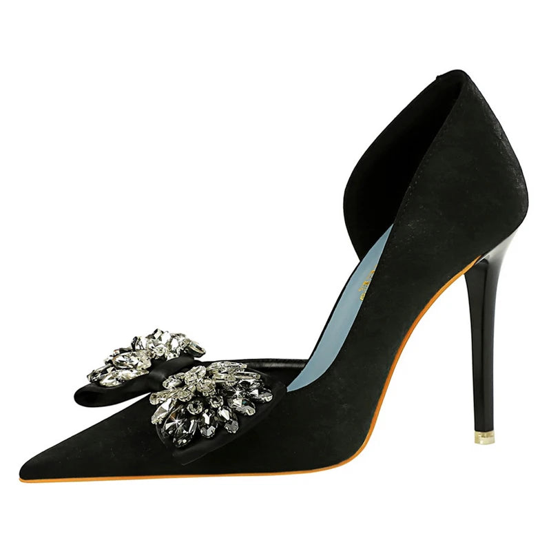 Rhinestone Bow Women Pumps Luxury Banquet Shoes Sexy High Heels Women