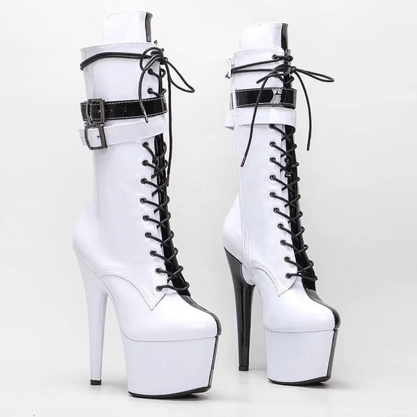 Black White PU Upper 17CM/7Inches Fashion Women's Platform Party High Heels Modern Boots