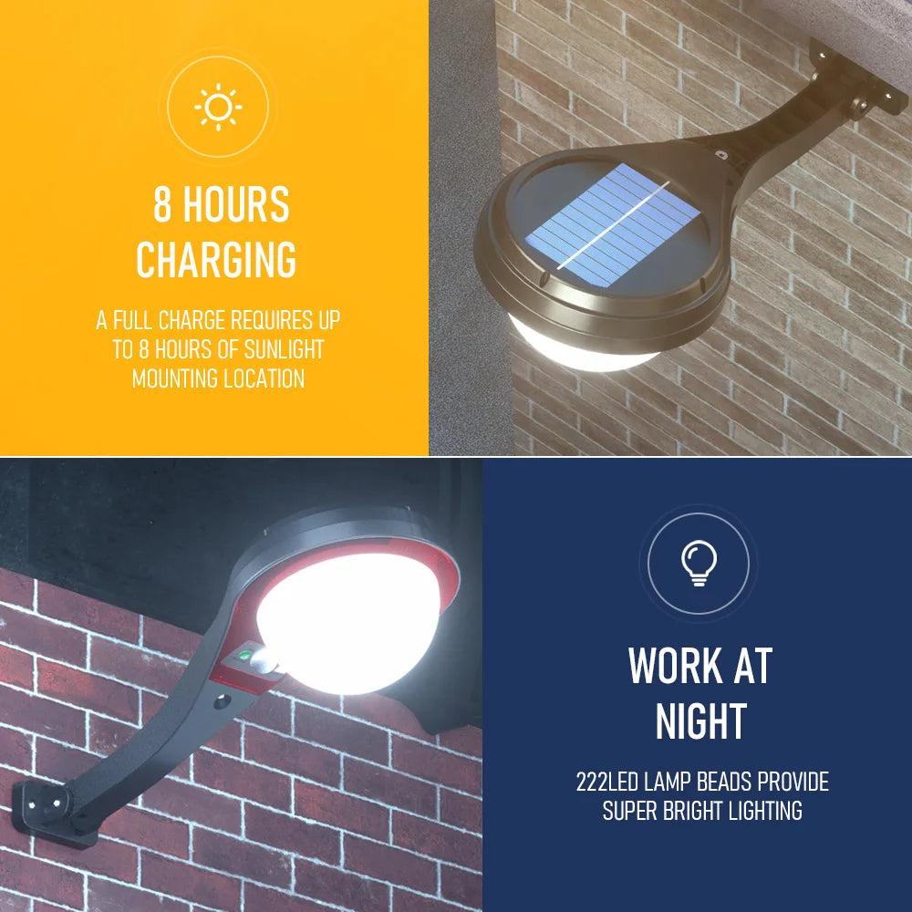LED Super Bright Outdoor Solar Wall Lamp 2400/3000mAh IP65 Waterproof Street Lights
