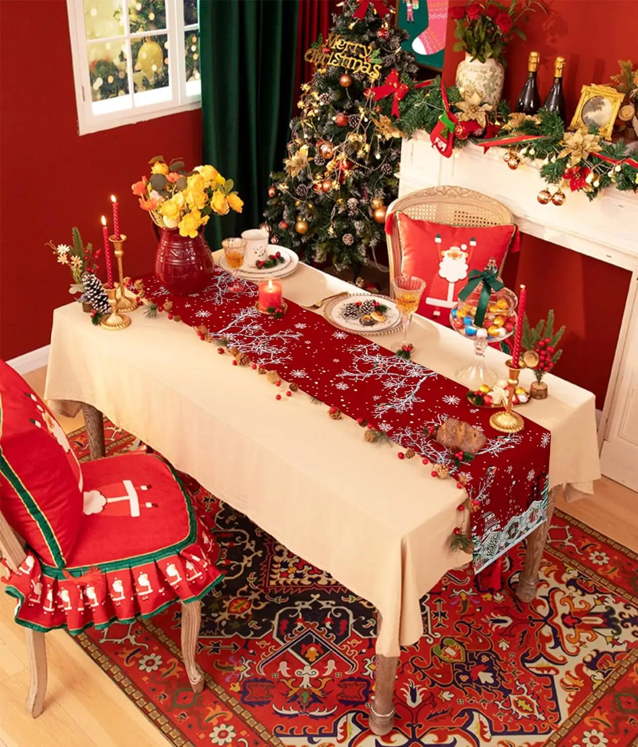 Christmas Gnomes Snowflake Bird Linen Table Runners Dresser Scarves