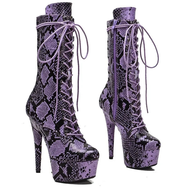 Purple PU Upper 15CM/6Inch Women's Platform Party High Heels Boots