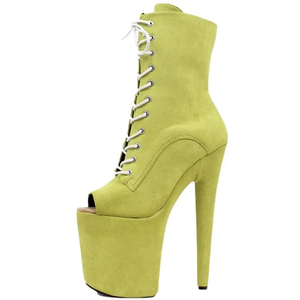 Women Ankle Boots Faux Suede 20CM Spike Heel Peep-toe Cross-tied Pole Dance Party Boots