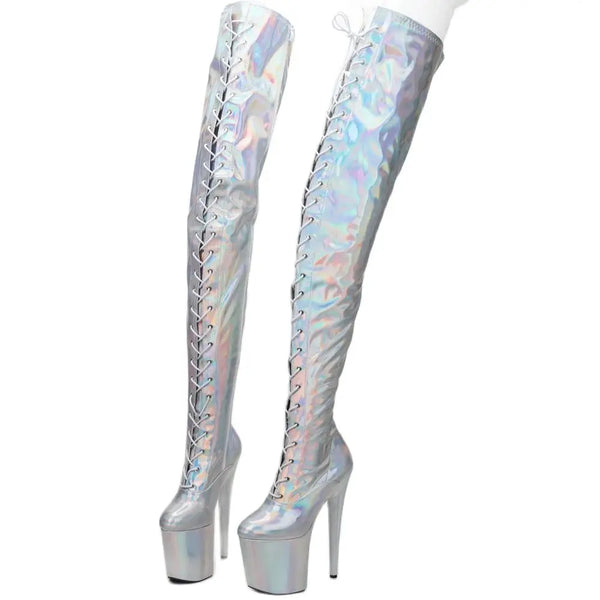 20CM Super High Heel Cross-tied Full Side Zip Over-the-Knee Crotch Long Boots