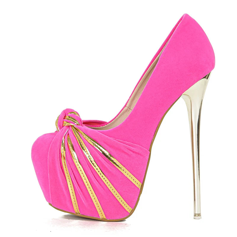 Fashion Design Metal Pleated Round Toe Slingback High Heels Wedding Banquet Shoes