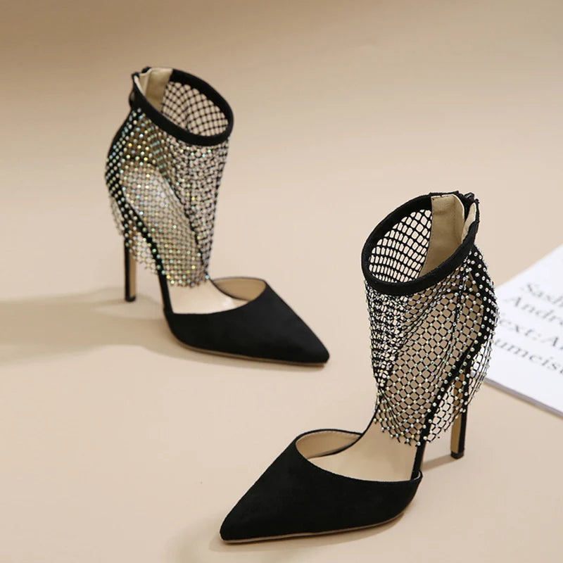 Spring Autumn New Style Crystal Mesh High Heels