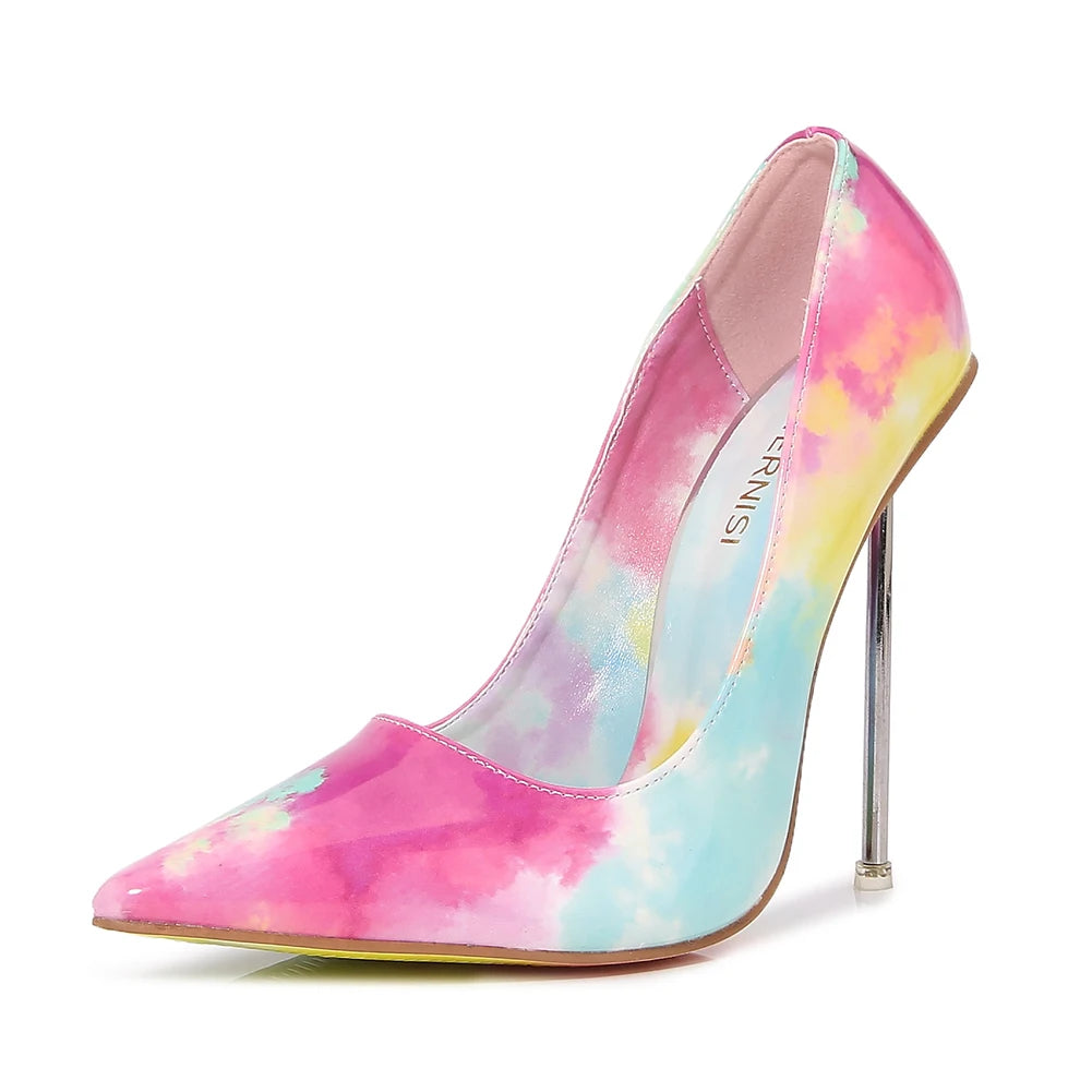 Floral Printed Soles 12cm Metal Thin Heels Women Shoes Dance Pumps