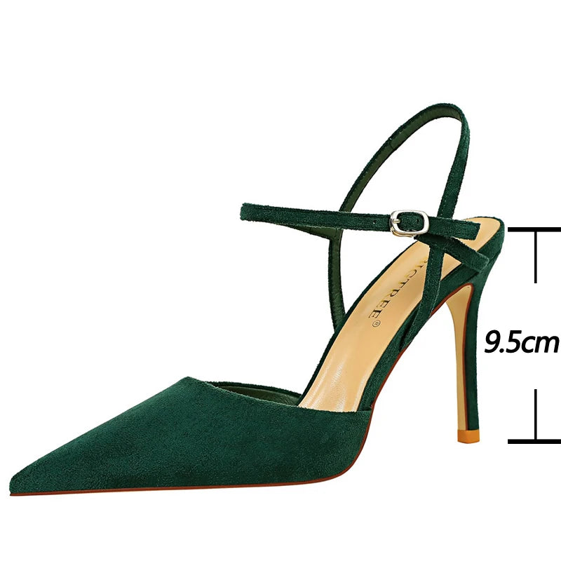 Suede Women Sandals Pointed Toe High Heels  Summer Hollow Out High-heeled