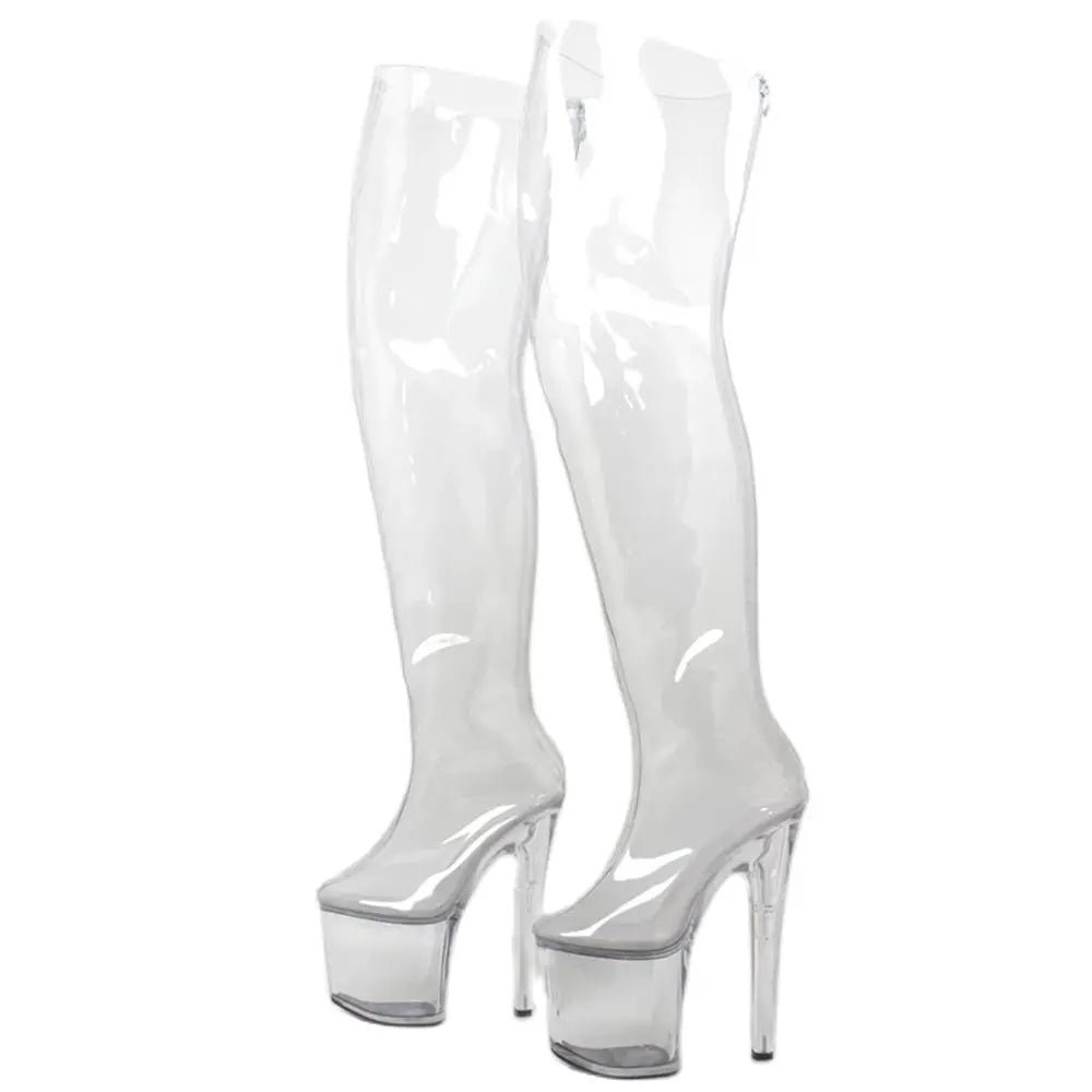 Women Clear Transparent Over-the-knee Boots 8 inch High Heel