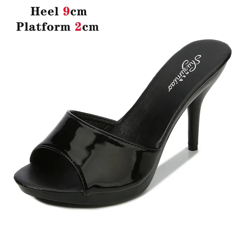 Summer Sandals 6cm Thin Low-heeled Slippers Women Shoes Patent Leather Slippers