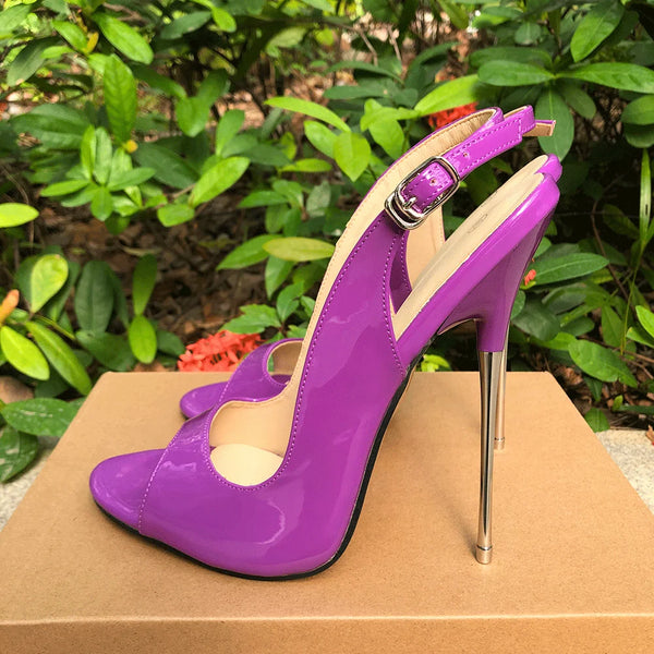 16cm Super High Heel Sandals Women Purple Open Toe Slingbacks Sexy Stilettos Pumps