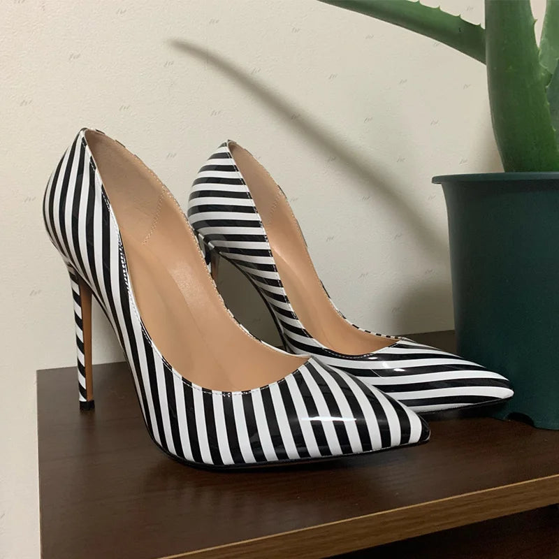 Women Zebra Black White Stripe Elegant 12CM High Heel