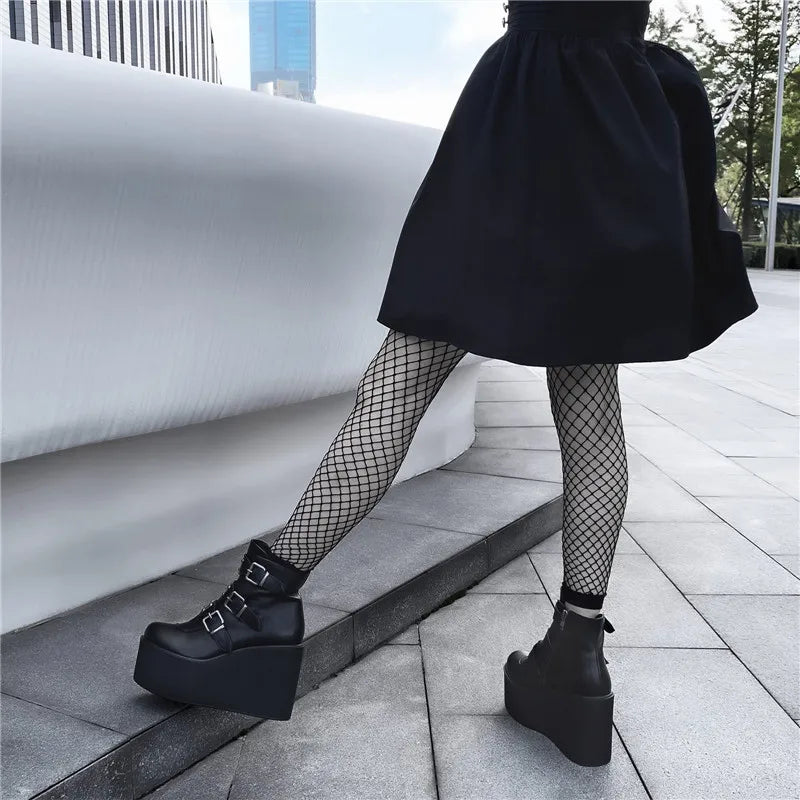 Punk Style Black Matte Ankle Boots