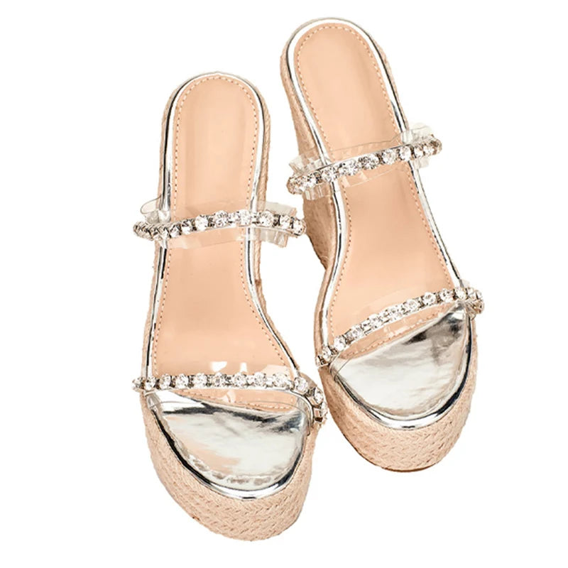 New Crystal Transparent Open Toe Platform Heels Slippers Women Wedges Sandals