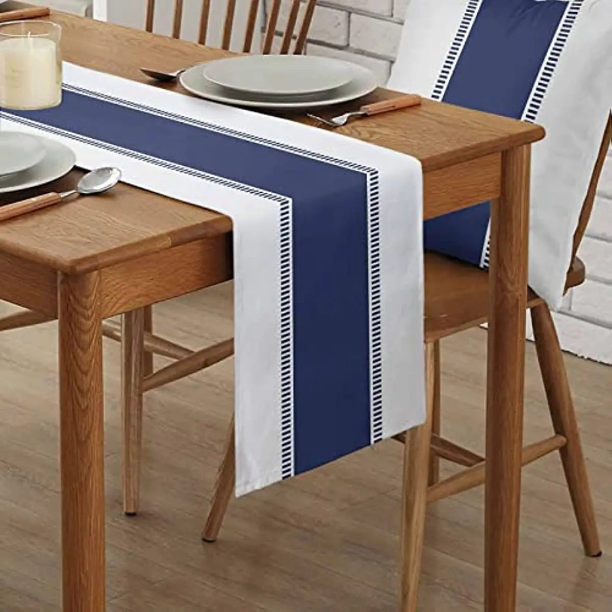 Navy Blue Stripes Linen Table Runners Dresser Scarves
