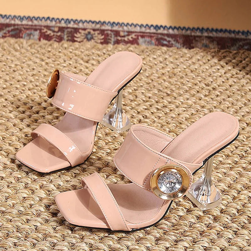 9CM Slippers Outdoor Fashion Metal Crystal Buckle Designer Sandal