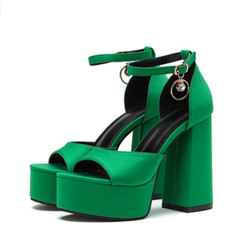 Summer Peep Toe Ankle Strap Sandals Women Sexy Thick High Heels