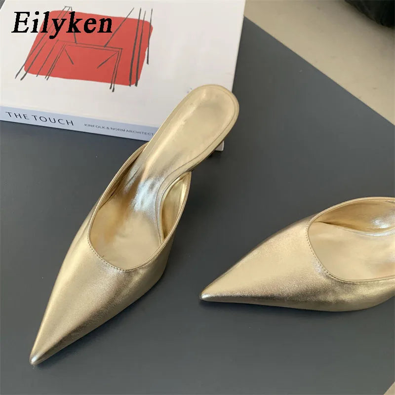 Spring New Brand Women Slipper Pointed Toe Slip On Ladies Mules Thin Low Heel