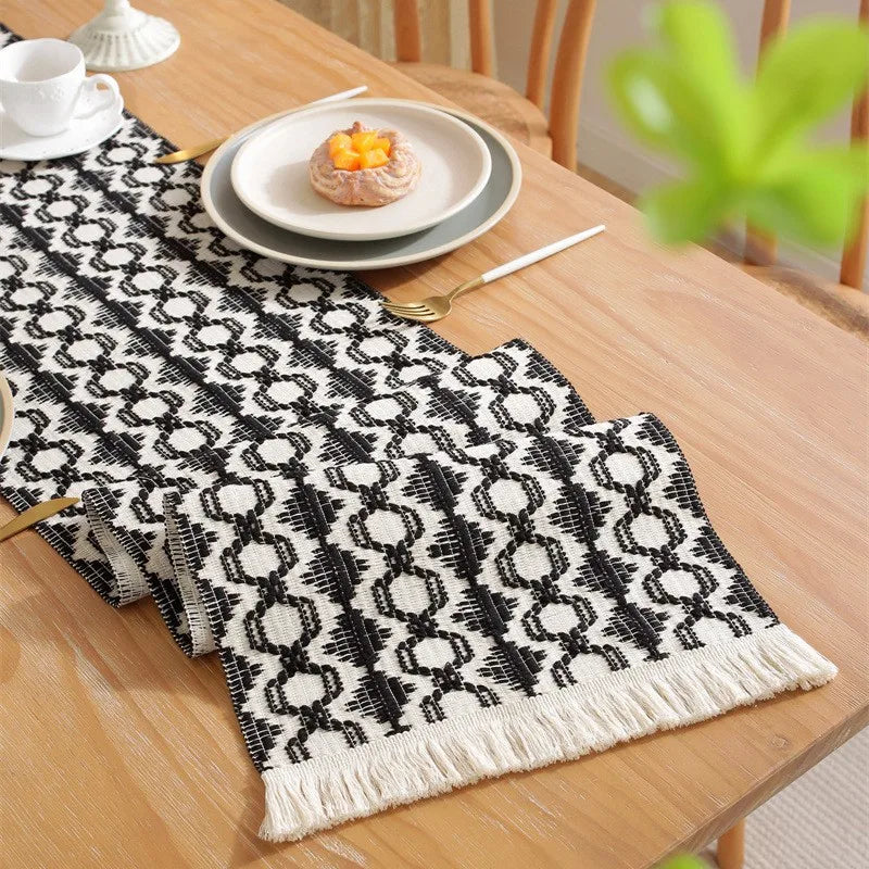 Cotton Tassel Table Runner Woven Color Matching Tablecloth