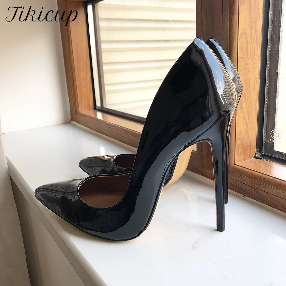 Solid Black 15cm Extremely High Heel Pointy Toe Stiletto Pumps