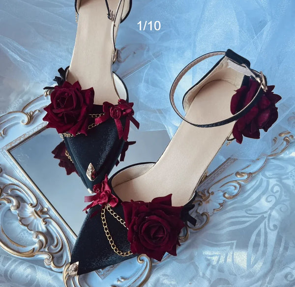 Black Red Gothic Lolita Shoe Wedding Lolita High Heels