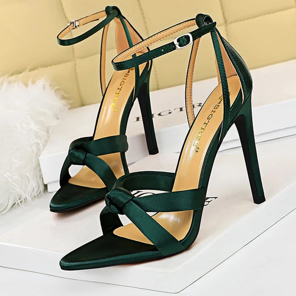 Summer  Sandals Stilettos Heels 11 Cm Ladies Shoes Satins Women