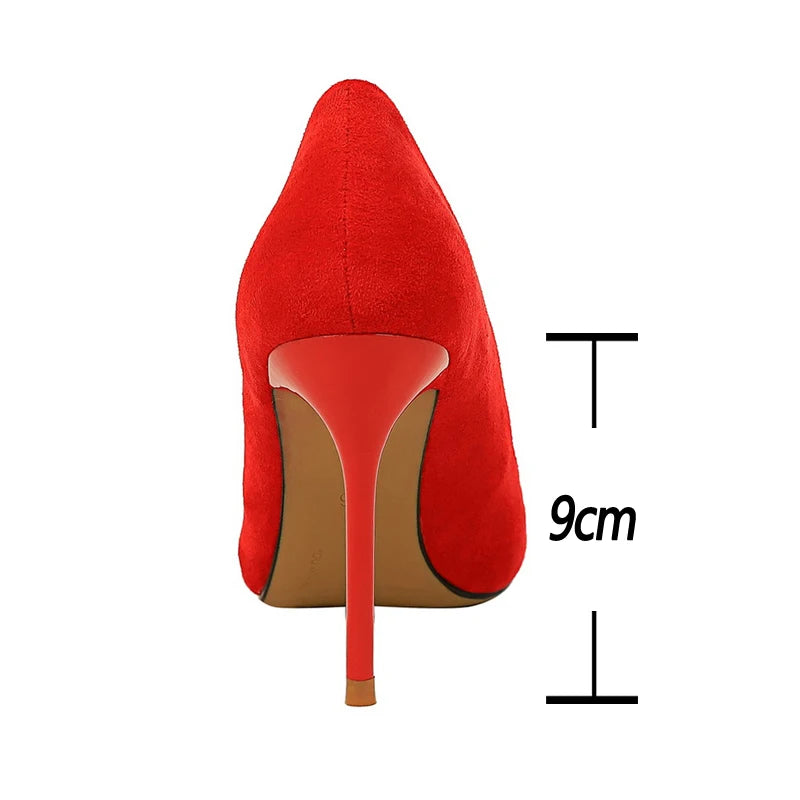 9 Cm Heels Suede Woman Pumps Pointed Toe High Heels Stiletto Party Shoes