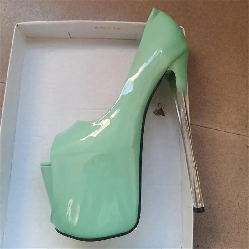 Sexy Stilettos 19cm Thin High-Heeled Patent Leather Platforms Shoes Woman