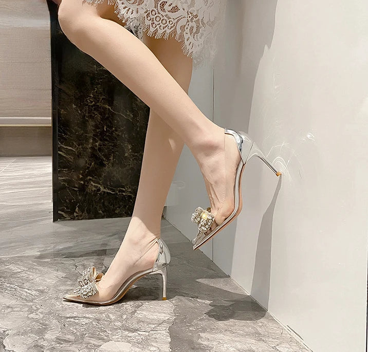 New Women's Crystal Clear High-heeled Shoes Women's Summer Stiletto High-heeled