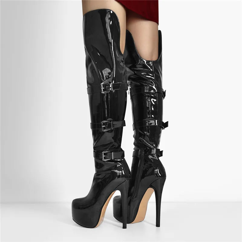 Platform Round Toe Stiletto Side Zipper Over The Knee High Boots