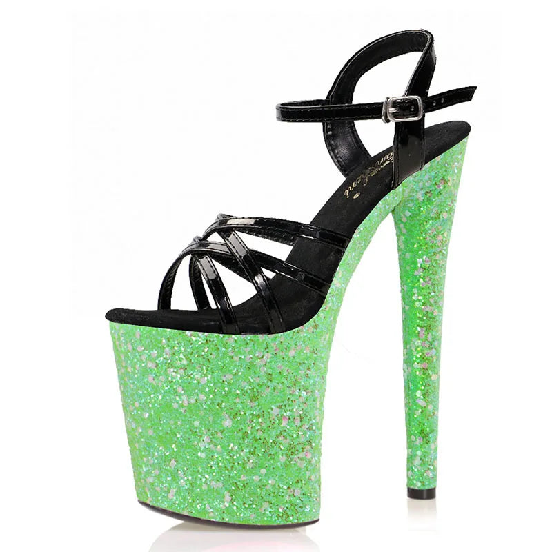 Peep Toe 20cm Thin High Heels Sequins Platform Sandals Exotic Dancer Women