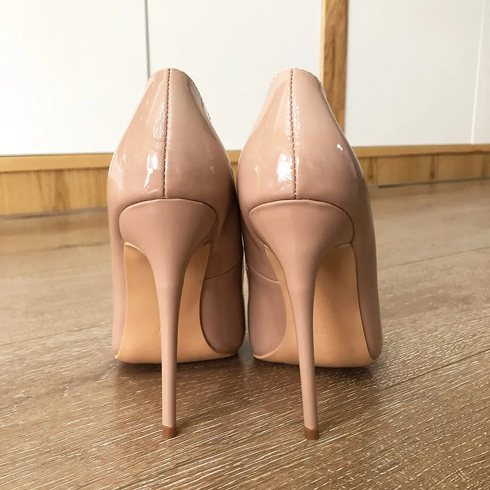 OL  Solid Nude Patent Women Pointy Toe Stiletto High Heels