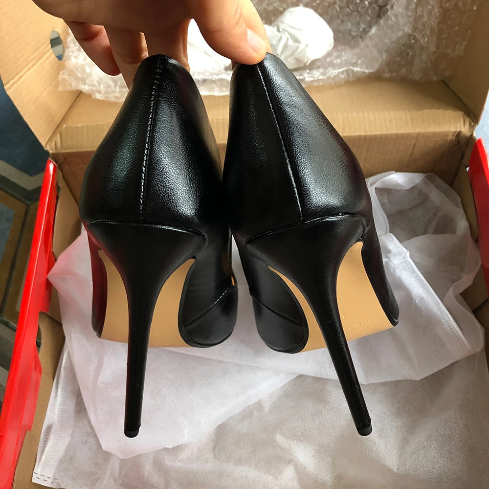 Solid Black 15cm Extremely High Heel Pointy Toe Stiletto Pumps