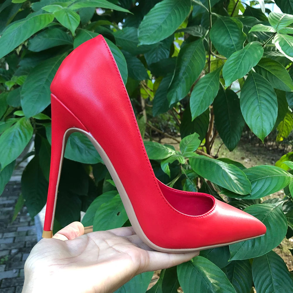 Elegant All Red Matte12cm Stiletto Pumps Women Sexy Pointed Toe High Heels