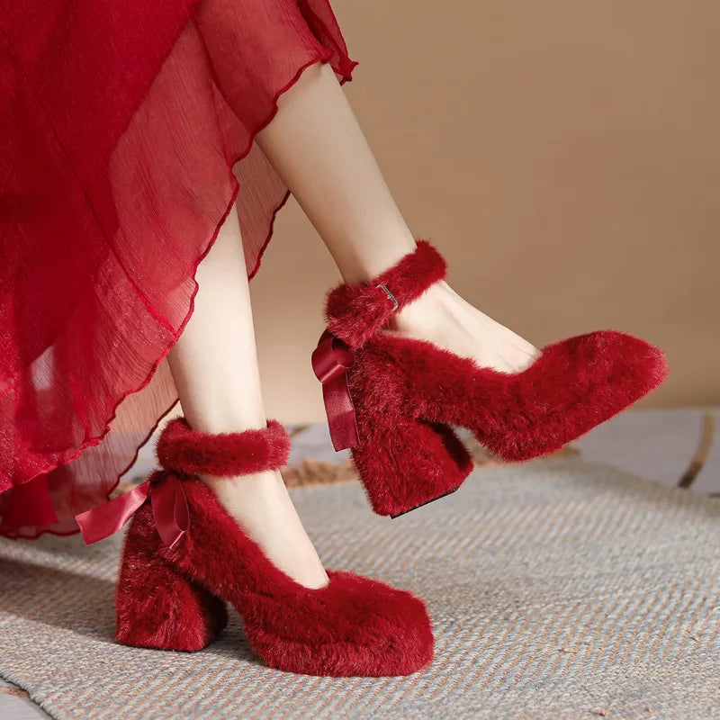 Fashion 9cm High Heels Pumps Women Mary Jane RED Shoes