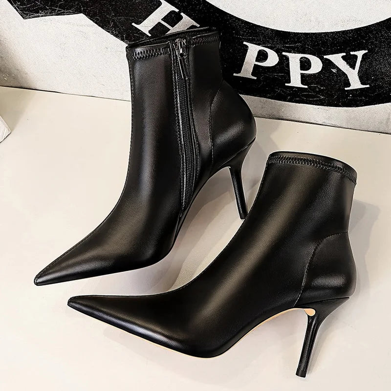 Leather Boots Women High-Heeled Boots Keep Warm Winter Boots