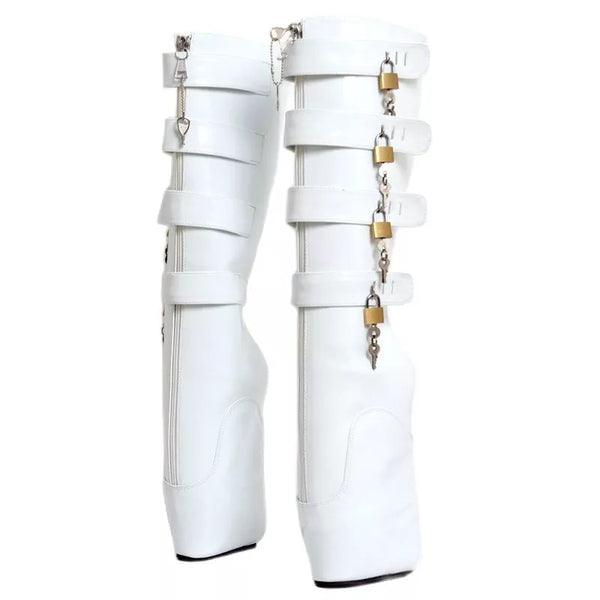 Women Knee-High Boots 7' Super High Wedge Ballet Heel Lockable Boots