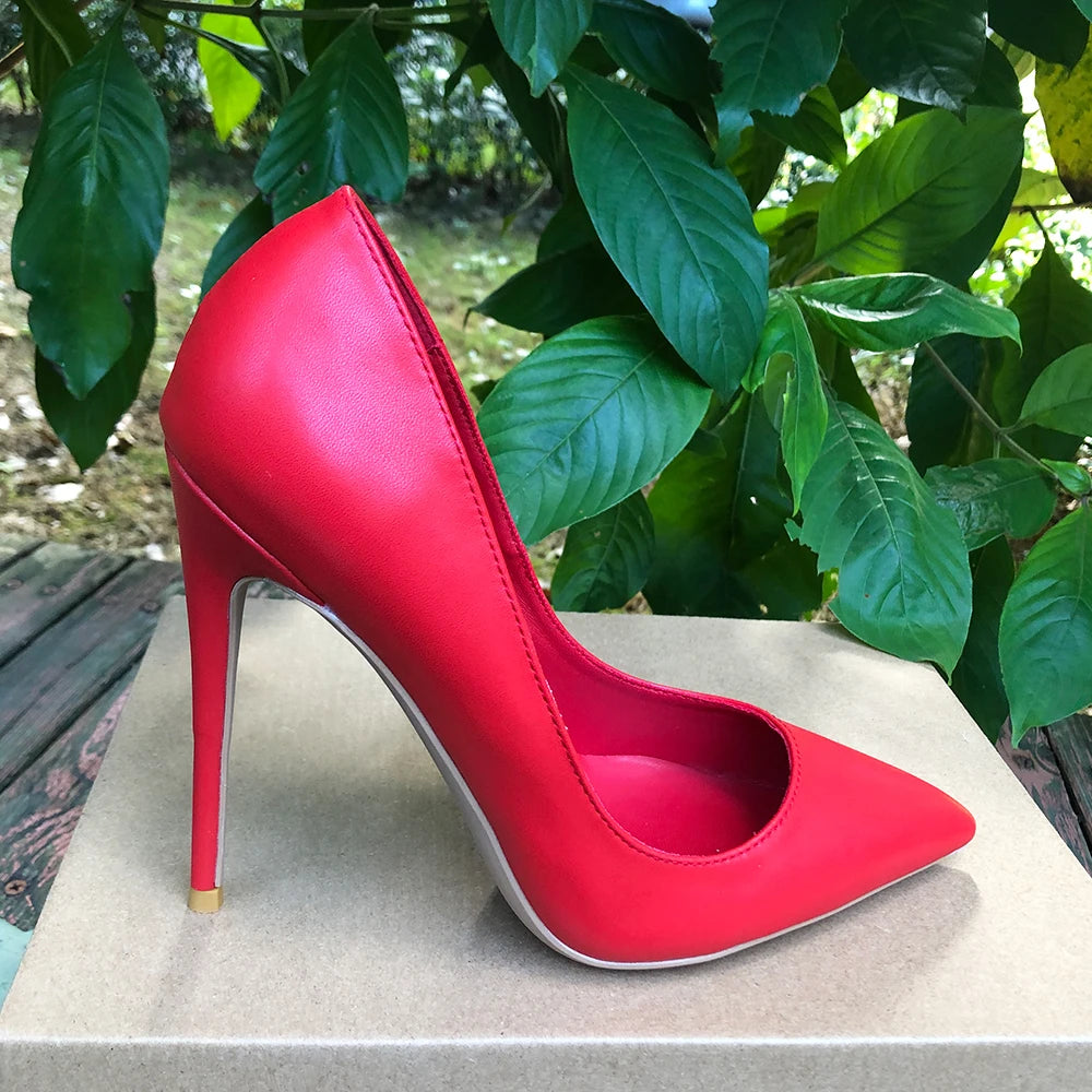 Elegant All Red Matte12cm Stiletto Pumps Women Sexy Pointed Toe High Heels