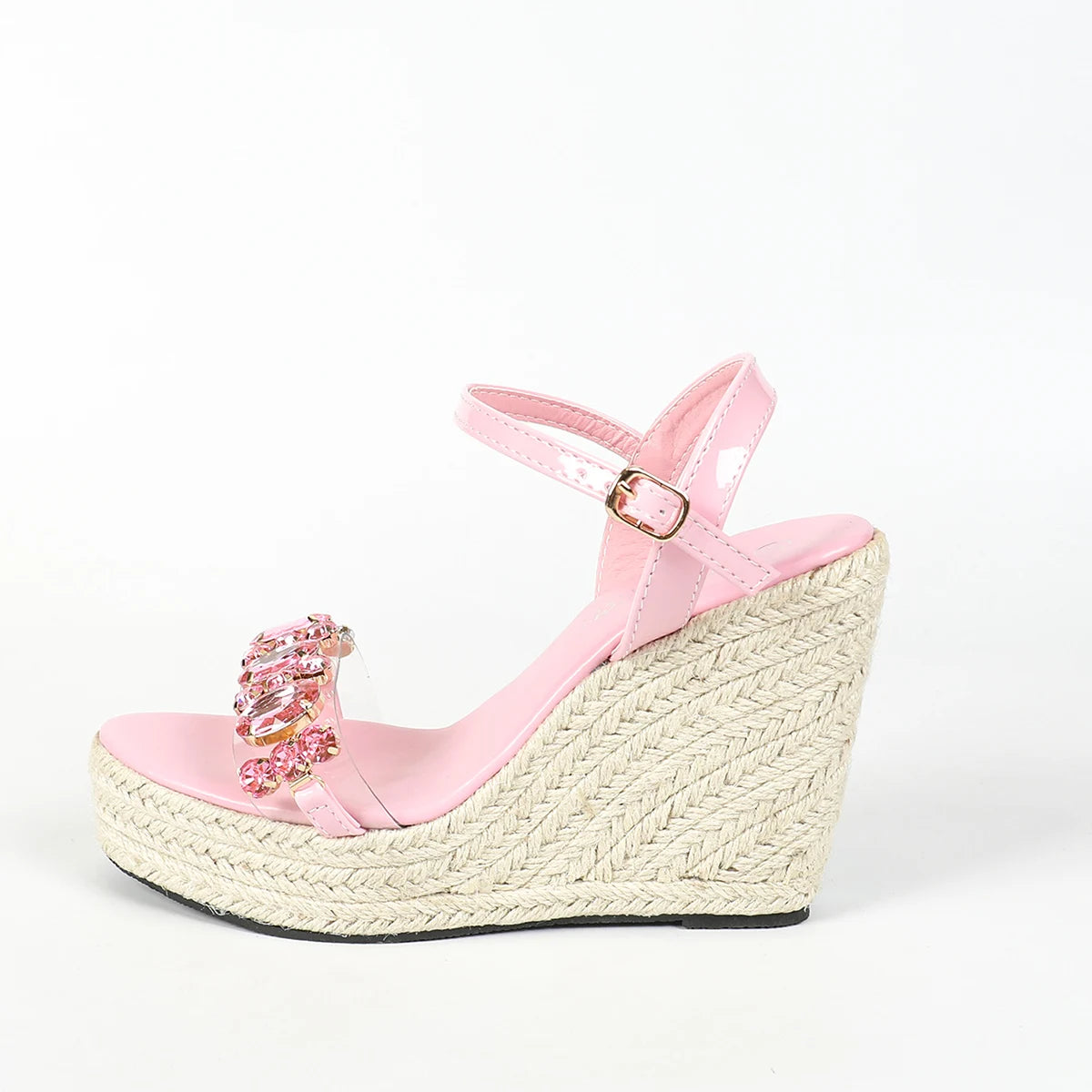 Summer Women Wedges Shoes 11CM High Heels Peep Toe Diamond Sandals