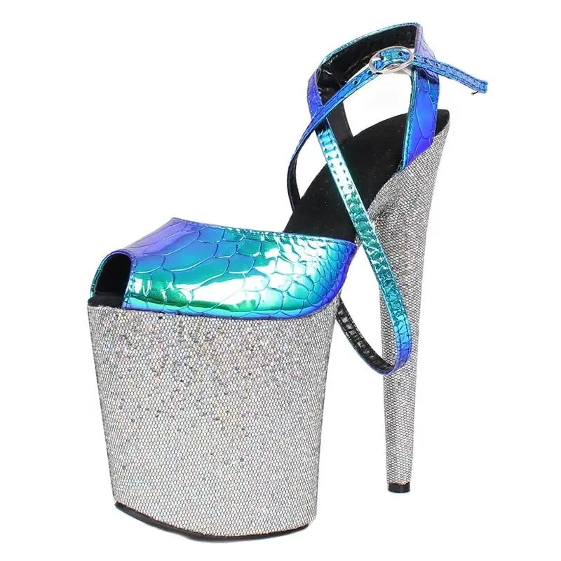20CM High Heels Platform Sandals Crystal Show Stripper Heels Women