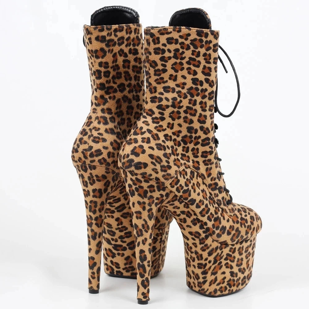 Sexy Leopard Print 17cm High Heel Ankle Boots Waterproof Women Platform Shoes