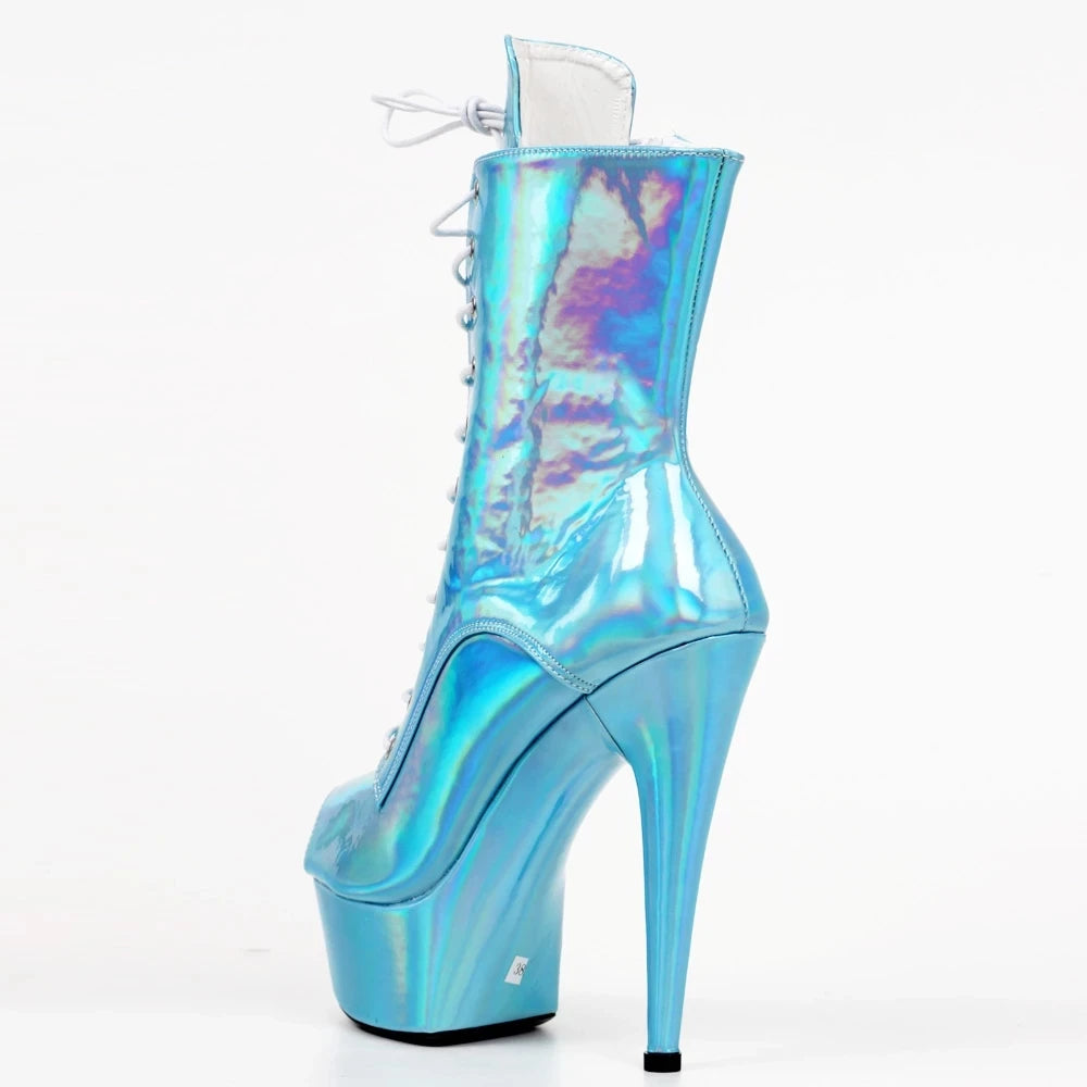 15CM High Heel Platform Peep-Toe Fashion Sexy Holographic Pole Dancing Boots