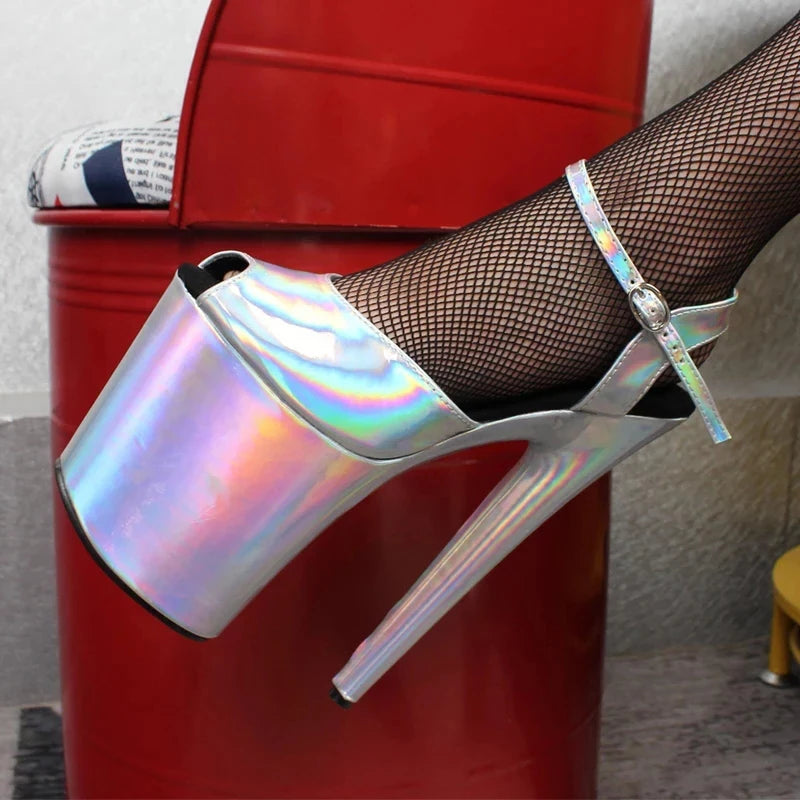 Sexy Pole Dance Party Nightclub Shoes 20CM High Heels With Platform Holographic  Shoes