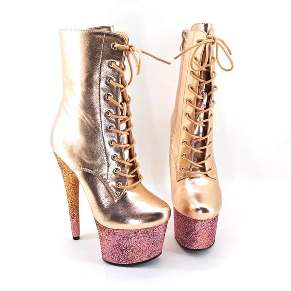 Shinny Gold Material 17CM/7Inches Women's Platform Party High Heels Boots