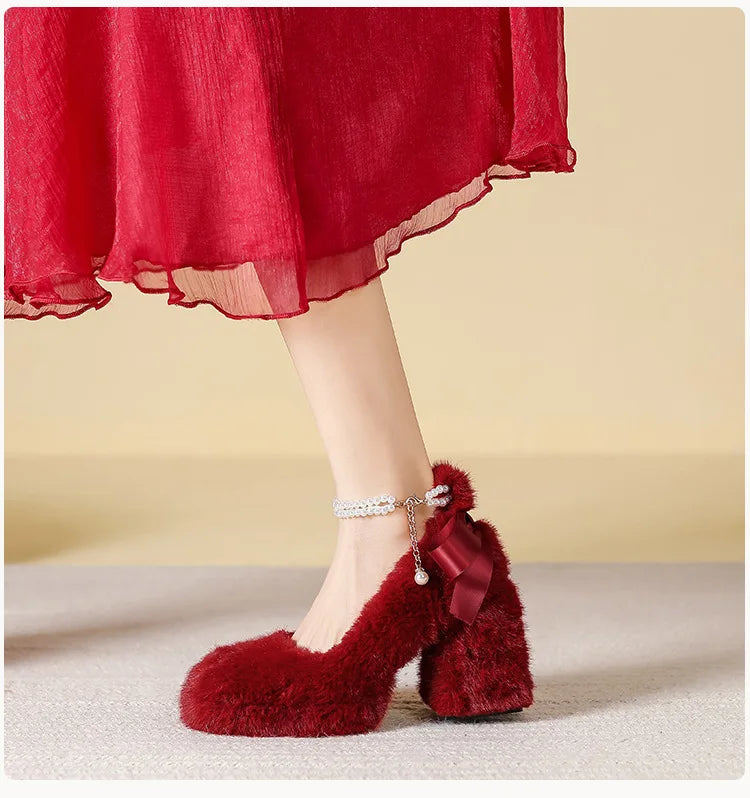 Fashion 9cm High Heels Pumps Women Mary Jane RED Shoes