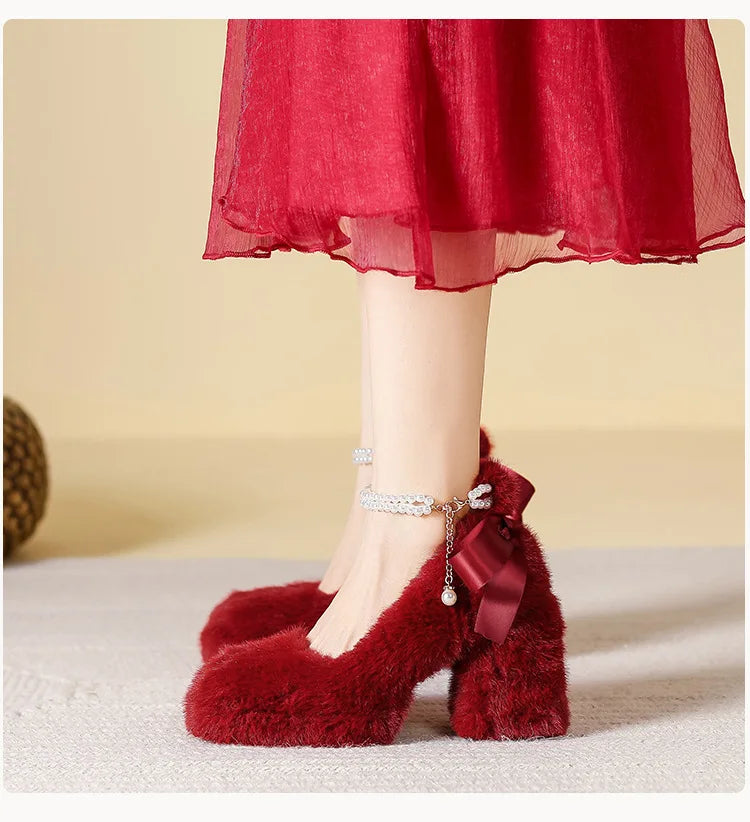 Fashion 9cm High Heels Pumps Women Mary Jane RED Shoes