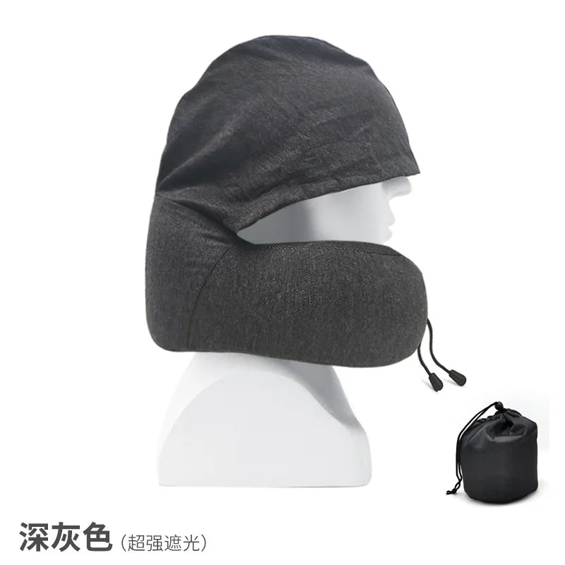 U-shaped Storage Portable Memory Cotton Hooded Multifunctional Neck Pillow